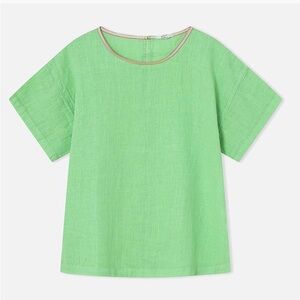 Dr Bloom Lime Green 100% Linen Crewneck Shirt Sleeve Top Size S/M
